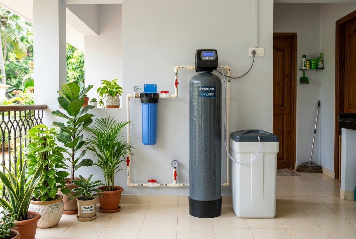 Whole-house water treatment plant installed in a Kerala home